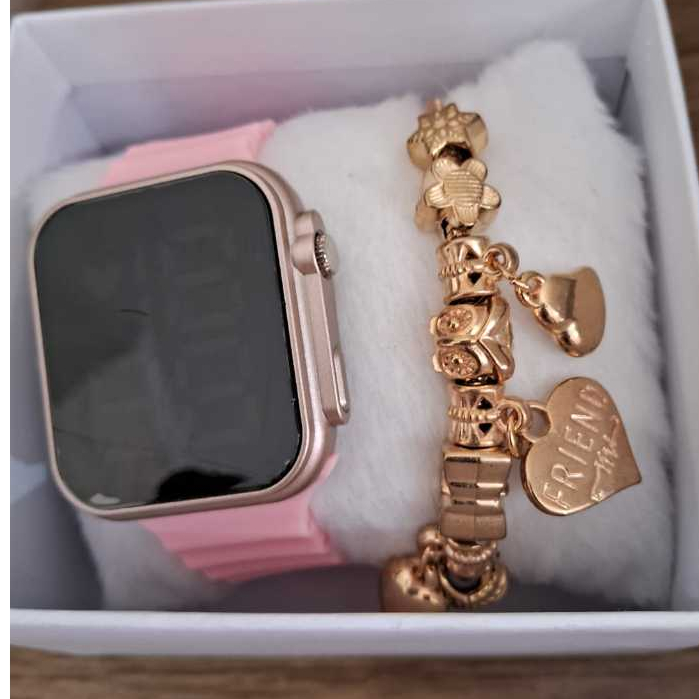 Kit Relógio Feminino Digital Led Com Pulseira Elegante Dourada E Prata E Caixa de Presente em Oferta na Shopee