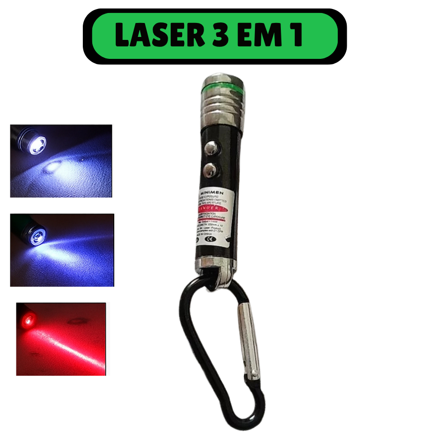Chaveiro 3 em 1 – Laser, Lanterna e Detector de Nota Falsa
