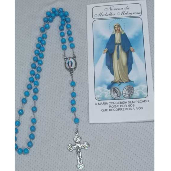 Terço Nossa Senhora das Graças com Folheto da Novena – Medalha e Cruz em Metal