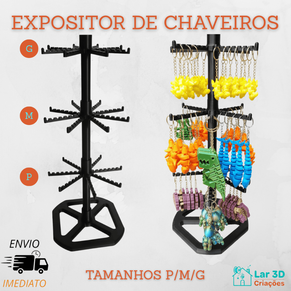 Expositor Chaveiro Modular 3D 56/112/168 chaveiros – Stand Expositor Loja