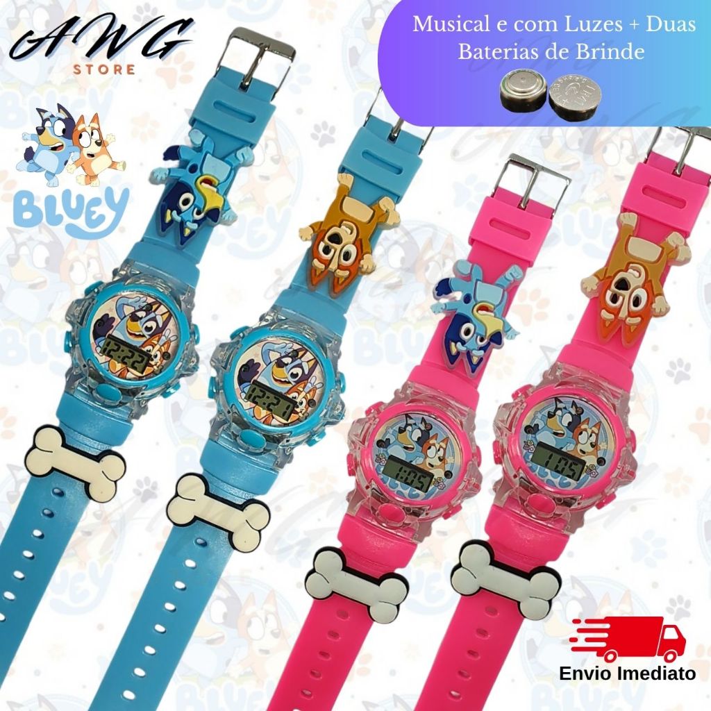 Relógio Musical Bluey e Bingo com Luz de LED Infantil – Envio Imediato em Oferta na Shopee
