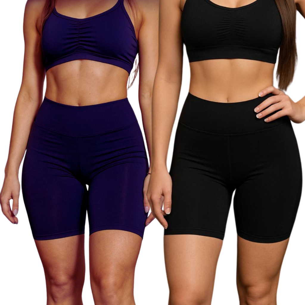 kIT 2 Bermuda Feminina academia cintura alta ciclista shorts feminino malhar