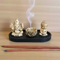 Bandeja Decorativa com Budas da Sabedoria e Incensário
