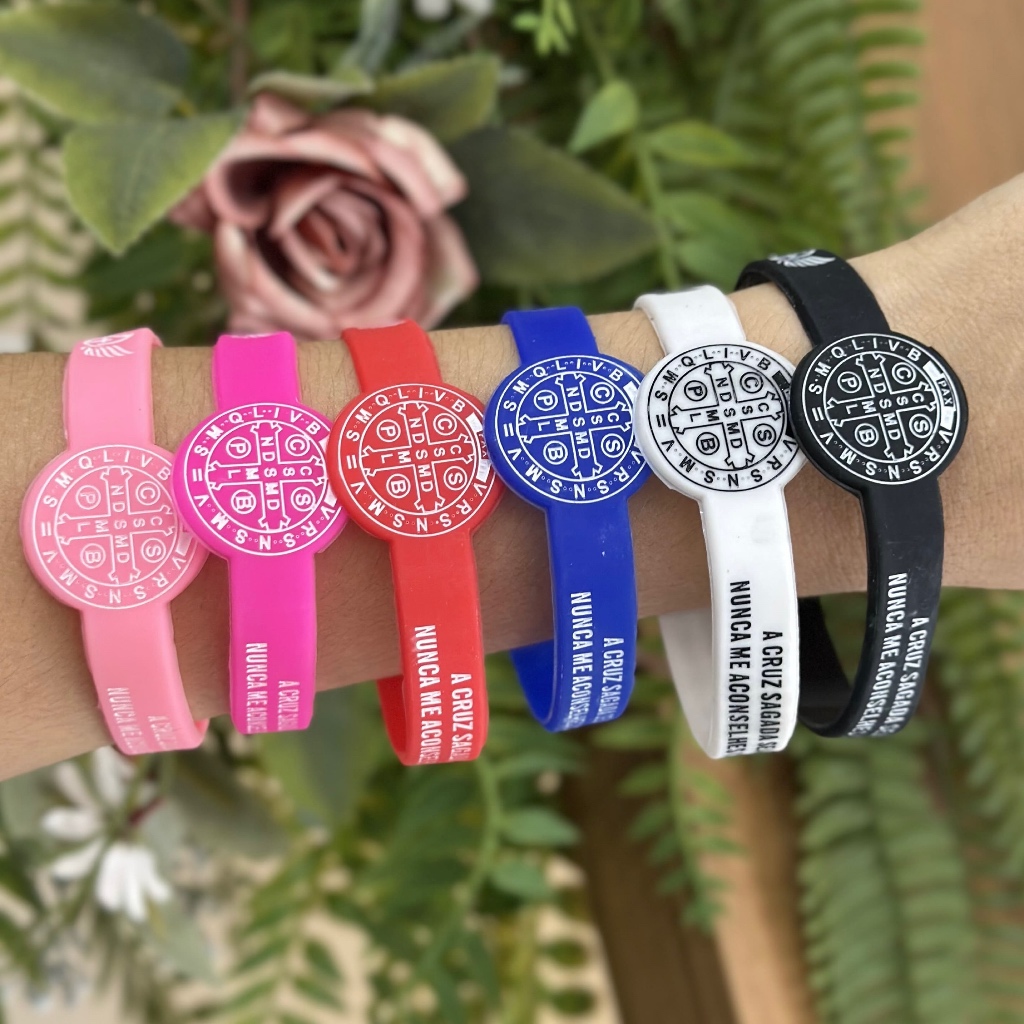 Pulseira Silicone Kit Pulseira de São Bento Medalha e Oração em Oferta na Shopee