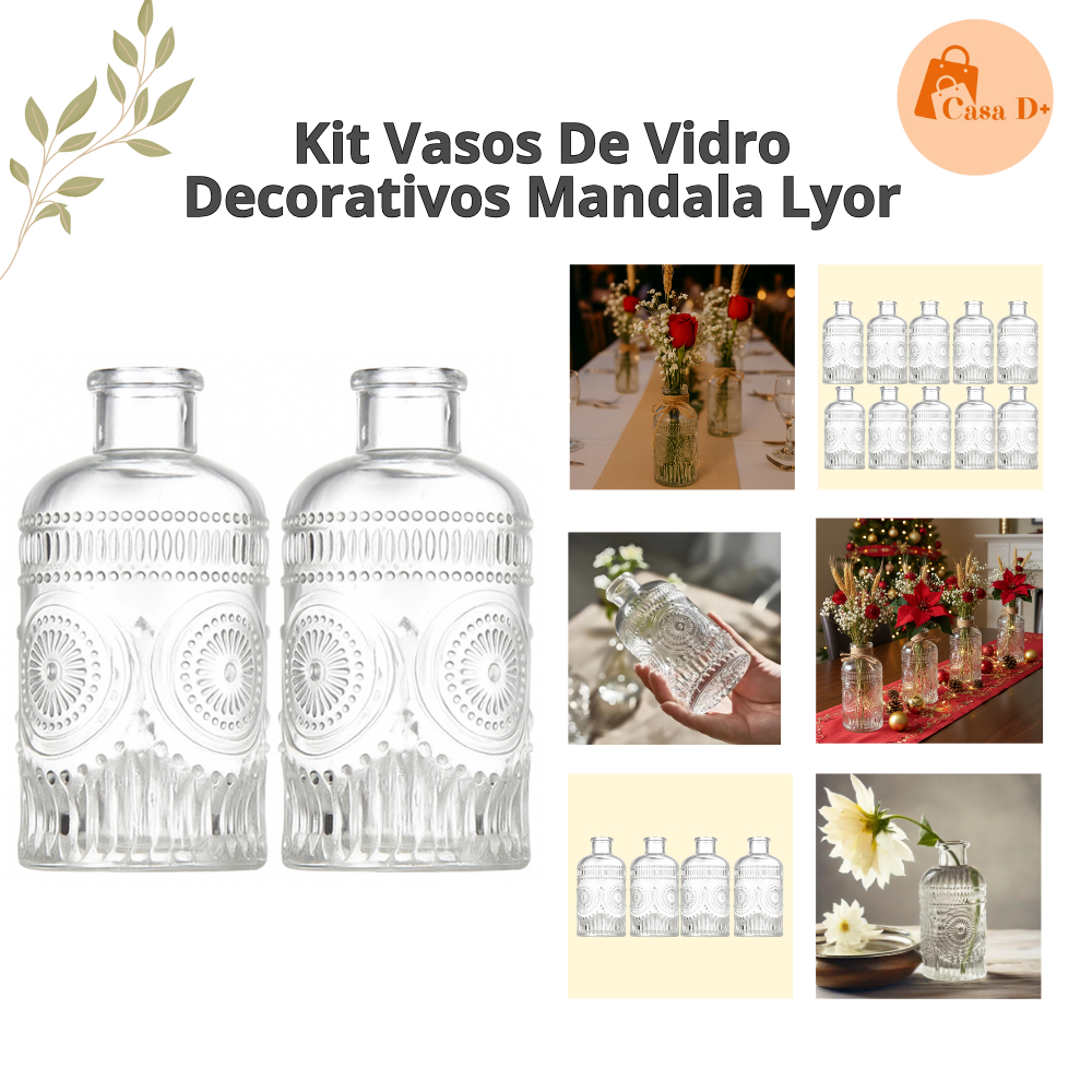 Imagem Kit Vasos Decorativos Mandala Luxo 12,5cm Lyor - Decoração Sala Flores Casamento Festa Sofisticação
