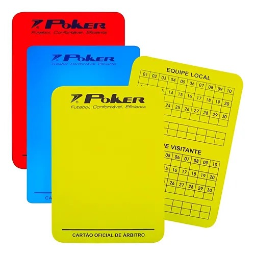 Kit Cartão Árbitro Juiz Poker C/ 3 Futsal Futebol Salão Azul