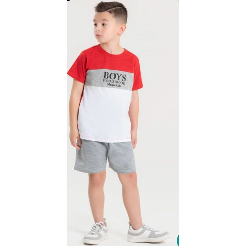 Conjunto Infantil Masculino Boys Good Mood 🔴 Roupa Infantil Menino | Camiseta e Bermuda Estilo Casual Confortável