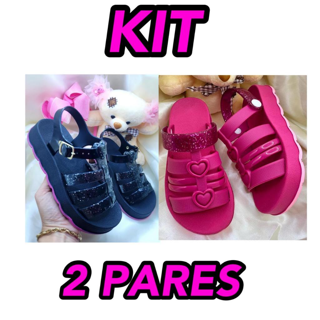Kit 2 Pares de Sandálias Infantil Menina Fivela Glitter e Duplo Calce Chinelo Coração Estilosa em Oferta na Shopee