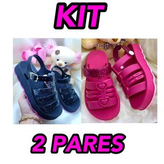Kit 2 Pares de Sandálias Infantil Menina Fivela Glitter e Duplo Calce Chinelo Coração Estilosa em Oferta na Shopee