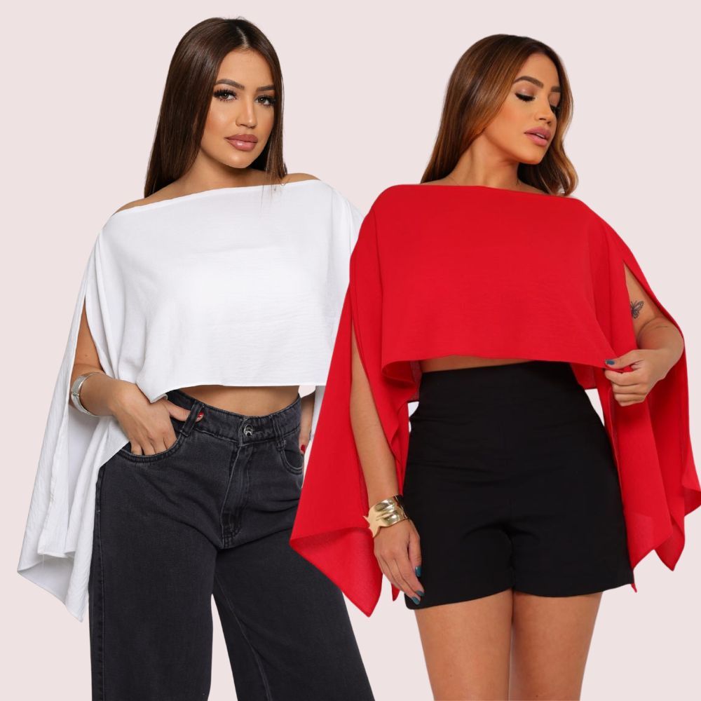 Kit 2 Blusas Bata Feminina Boho Chic com top faixa interno Multiformas Capa