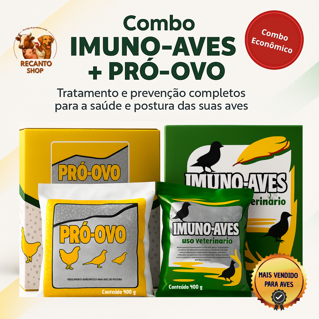 Combo para prevenção, tratamento e postura de aves 1 pcote  Imuno-aves + 1 pct Pro-ovo