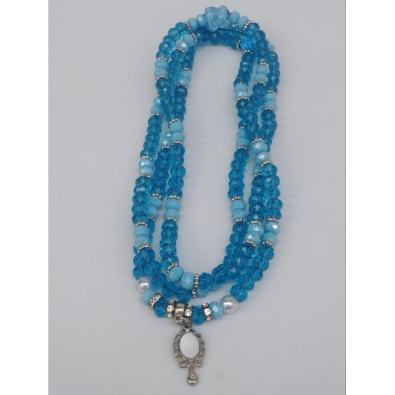 Guia Fio de conta proteção Yemanja Iemanja Cristal de vidro 8mm Azul com firma e pingente
