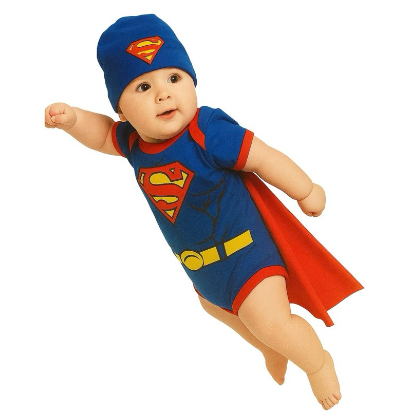 Body Bebê Temático Super Homem SuperMen + Touca Infantil Personagem Fantasia Heróis