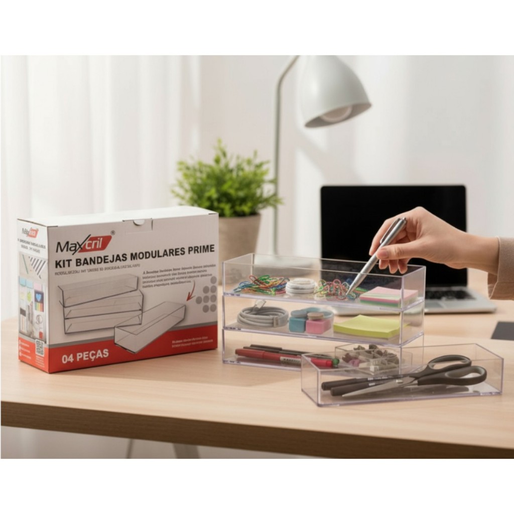 Kit 4 Bandejas Modulares Acrílico Transparente Maxcril organizador Gaveta