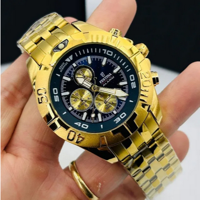 Relogio Masculino Festina Chrono Prata & Dourado Com Caixa