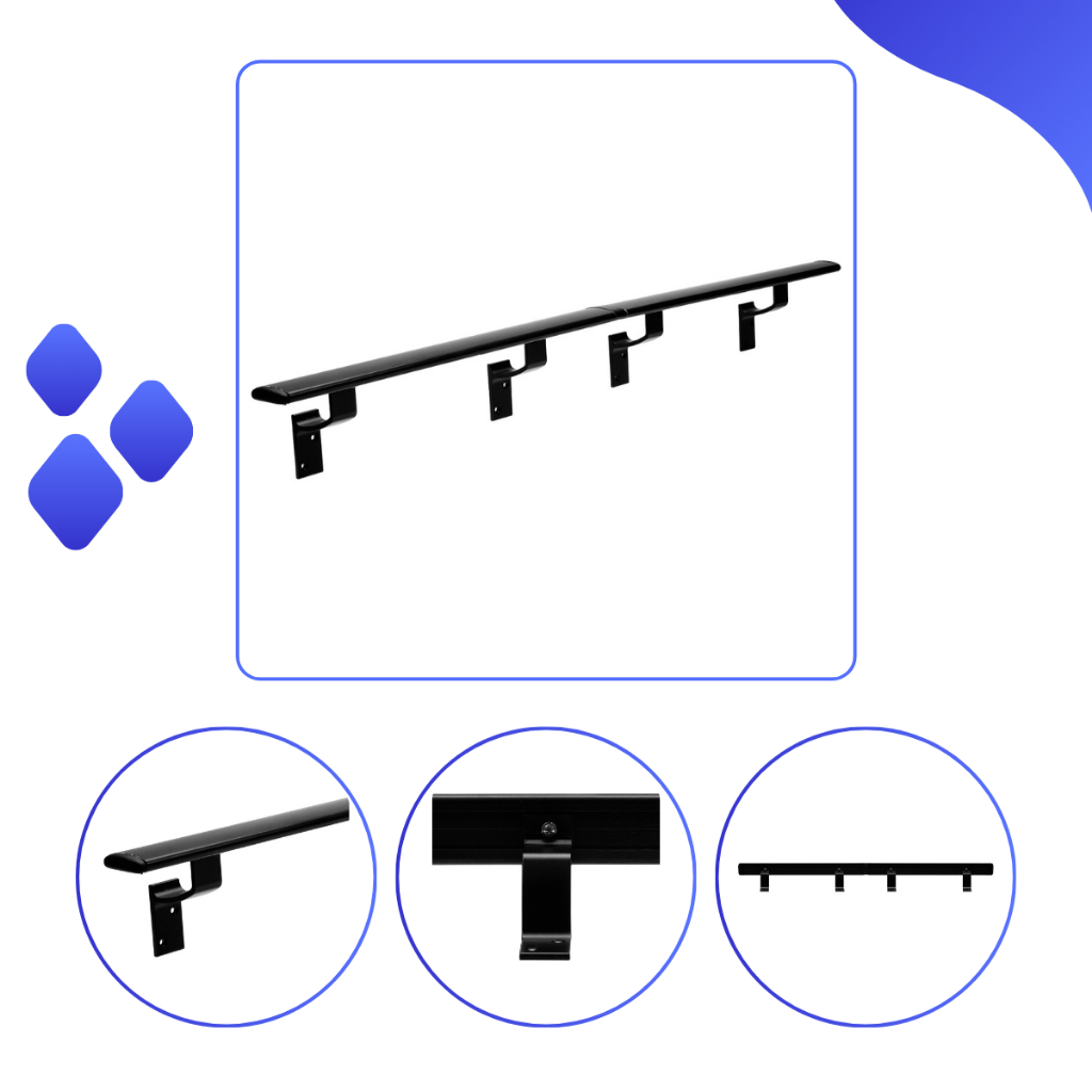 Corrimão Chato 2,50 Metros Em Alumínio Preto Escada Parede