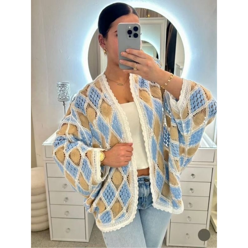 kimono em Crochê Colorido bem macio e leve，caimento lindo，sofisticado e versátil 15quadrio