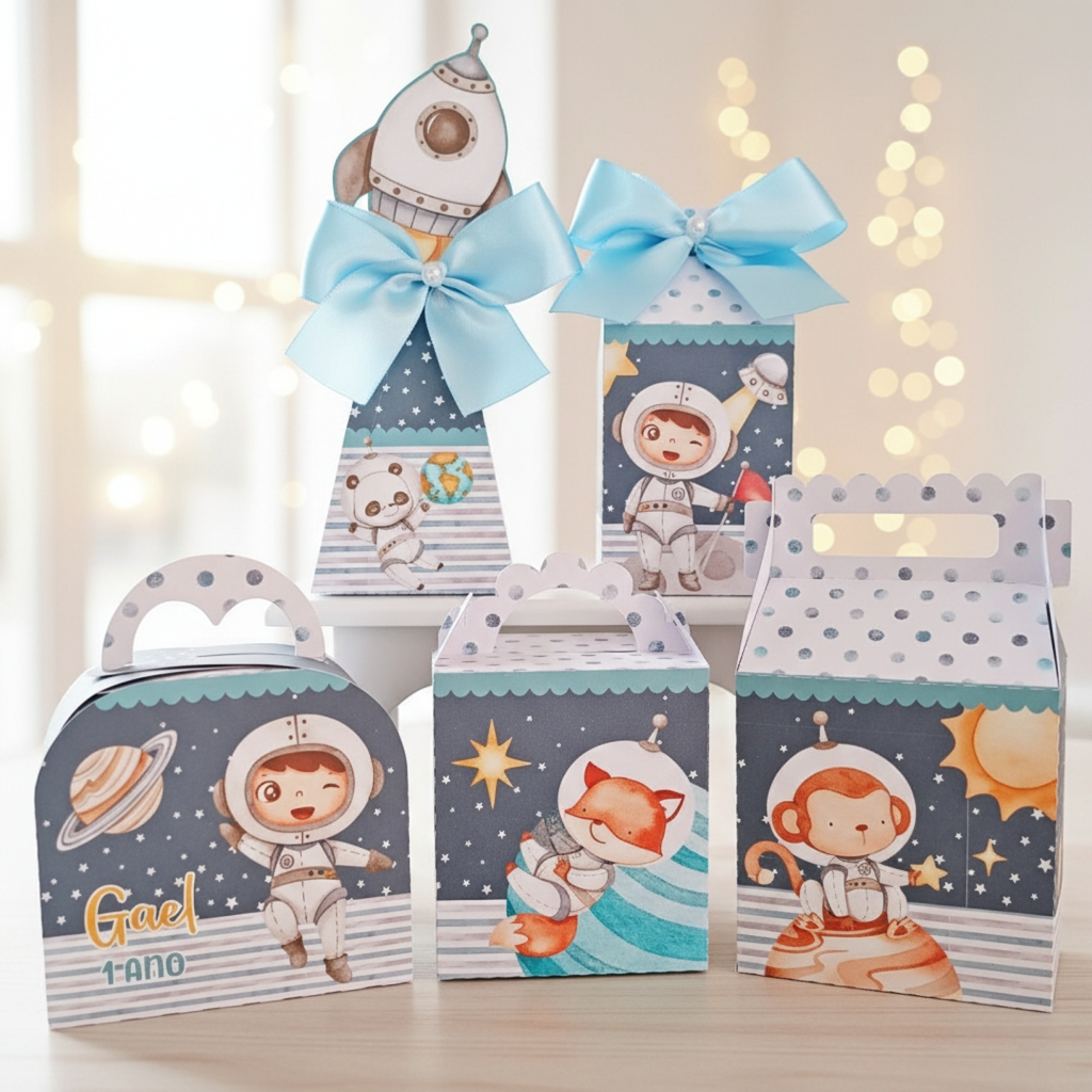 Kit Festa Astronauta Escolha Tom de Pele | Caixinhas Personalizadas Aniversário Lembrancinhas Mimos
