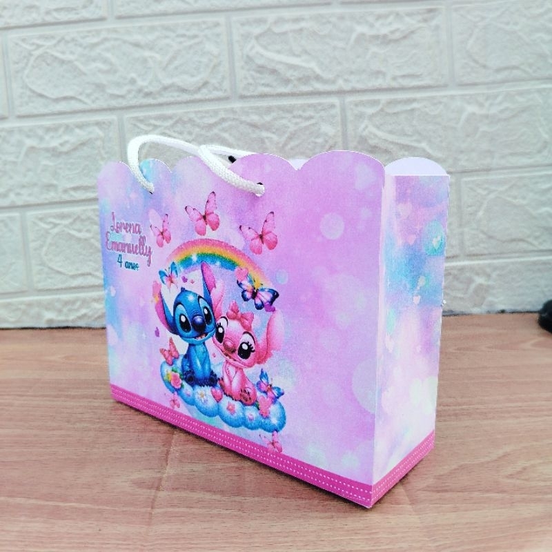 Sacolinha Personalizada Lembrancinha Aniversário Stitch e Angel-Pegue e Monte