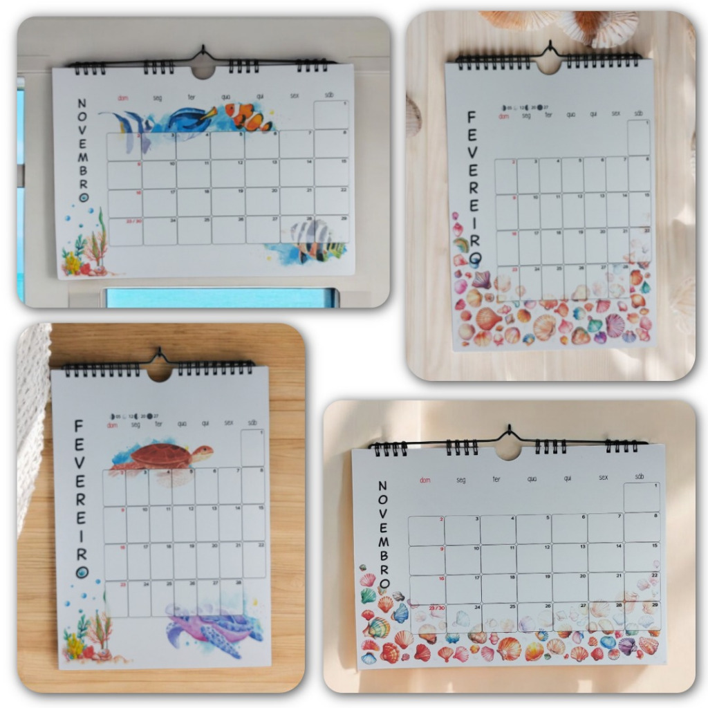 Calendário de Parede 2026/2027 - Base Wire-O Horizontal/Vertical A4 - Oceano