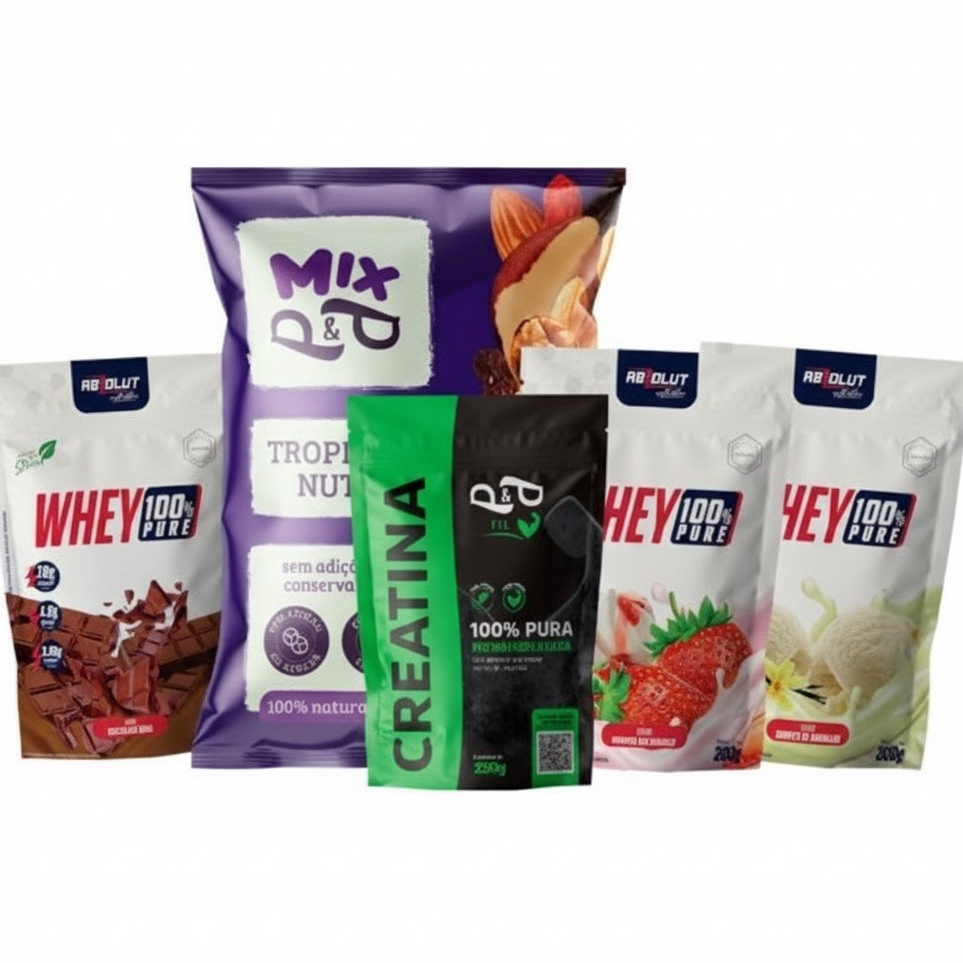 Kit 3x Whey Protein 100% Pure Aboslut + Creatina 100% Pura Monohidratada + Mix Nuts Tropical P&P 1Kg em Oferta na Shopee