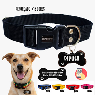 Coleira Para Cachorro Reforçada Com Plaquinha de Identificação Frente E Verso Nome Telefone Premium em Oferta na Shopee