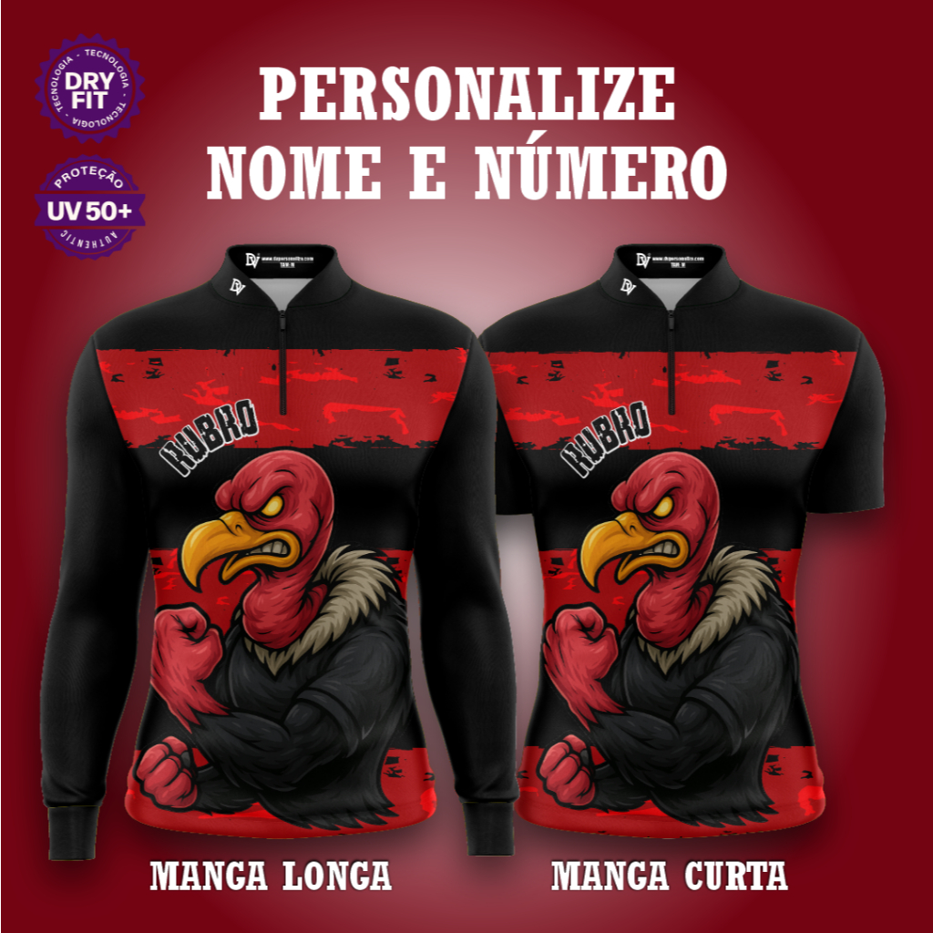 Camisa Futebol Urubu com Zíper – Unissex UV50+ Premium Personalizada ADULTO-JUVENIL-INFANTIL