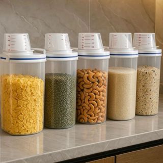 Kit 5 Potes Herméticos com Trava Bico Dosador e Copo Medidor Organizador Cozinha e Lavanderia em Oferta na Shopee