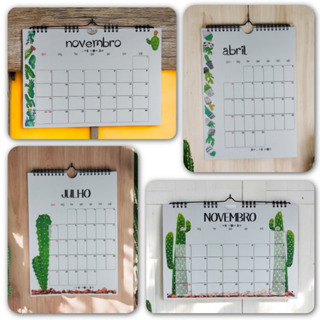 Calendário de Parede 2026/2027 - Base Wire-O Horizontal/Vertical A4 - Cactus em Oferta na Shopee