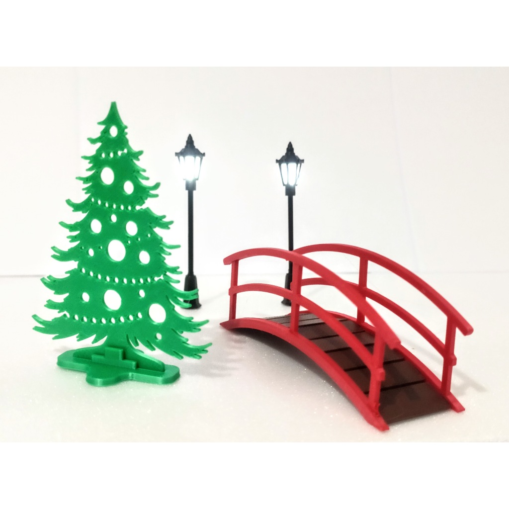 Kit Miniatura arvore Natal/  2 Poste /1 Ponte - Maquetes E Terrário escala 1:43 1/43