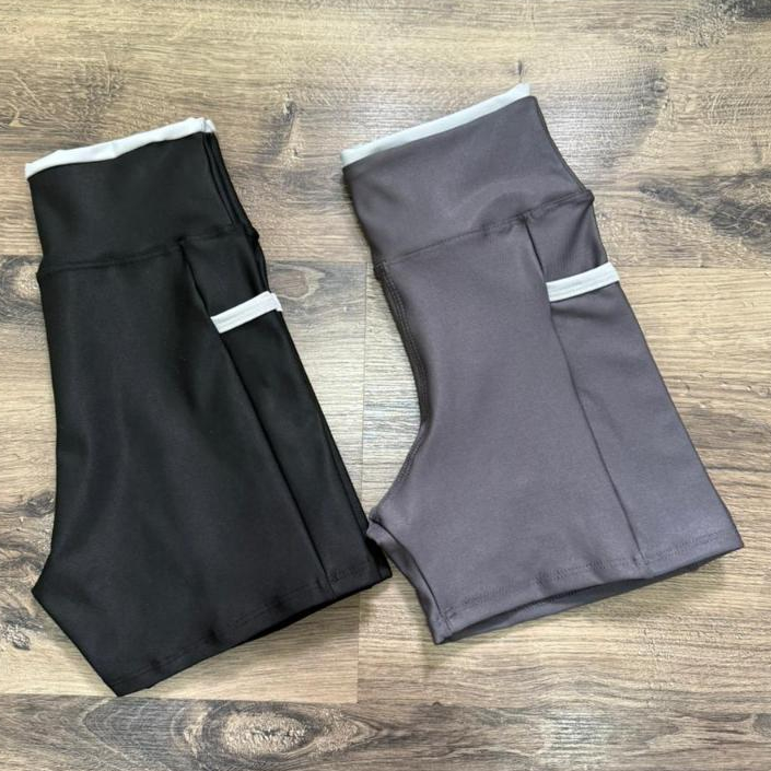 Kit 2 Shorts Feminino Line Due Bolso Lateral Corrida Ciclismo Roupa Academia Fitness Sem Transparência