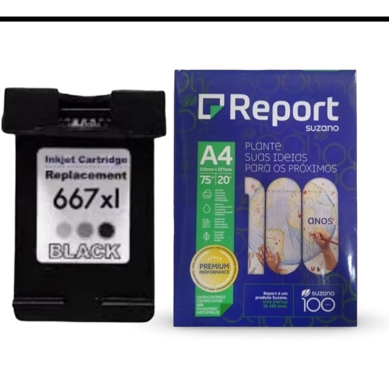 kit 1 Cartucho 667 14ml compatível + 1 PACOTE SULFITE COM 500 FOLHAS A4 GRAMATURA 75g/m² (210 mm x 297) A PRONTA ENTREGA