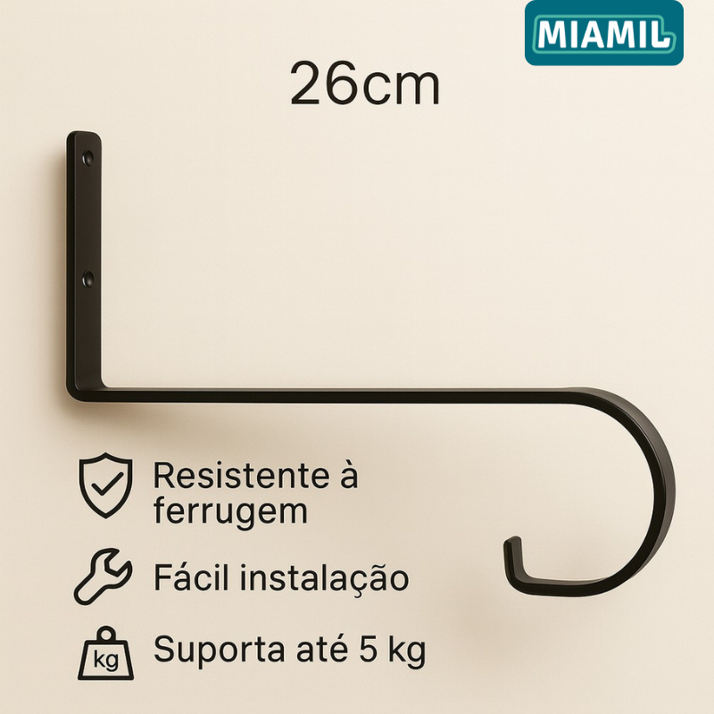 Suporte Vaso Planta Parede Preto Fosco Aço Resistente | Kit 1, 3 ou 6 Unidades | Decoração Jardim