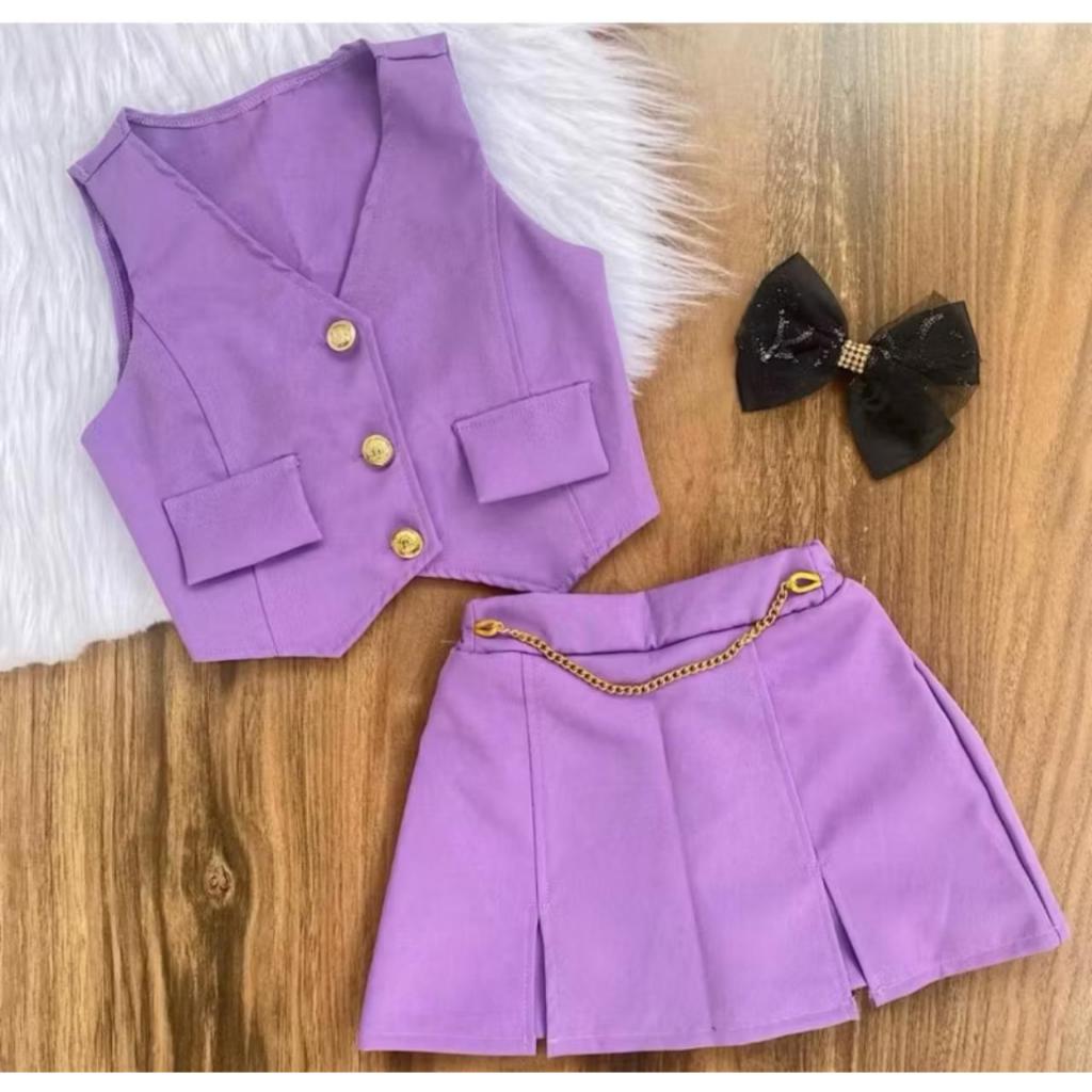 Conjunto Infantil e Juvenil 4 a 16 Anos Menina Alfaiataria Colete e Short Saia Modinha Blogueirinha em Oferta na Shopee