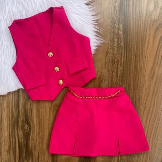 Conjunto Infantil Menina Alfaiataria Colete e Short Saia Modinha Blogueirinha em Oferta na Shopee