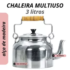 Chaleira Alumínio Polido 3 Litros alumínio cabo de madeira fervedor leite chá café leiteira bule xaleira