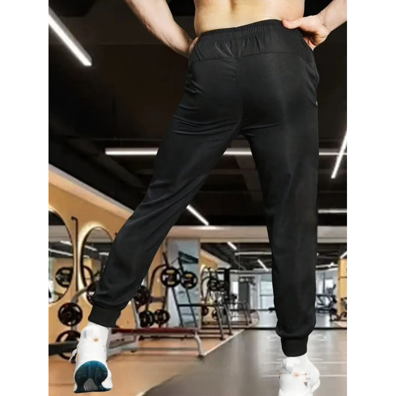 Calça Jogger Preta Masculina Dry Fit Com Fitas Esportiva
