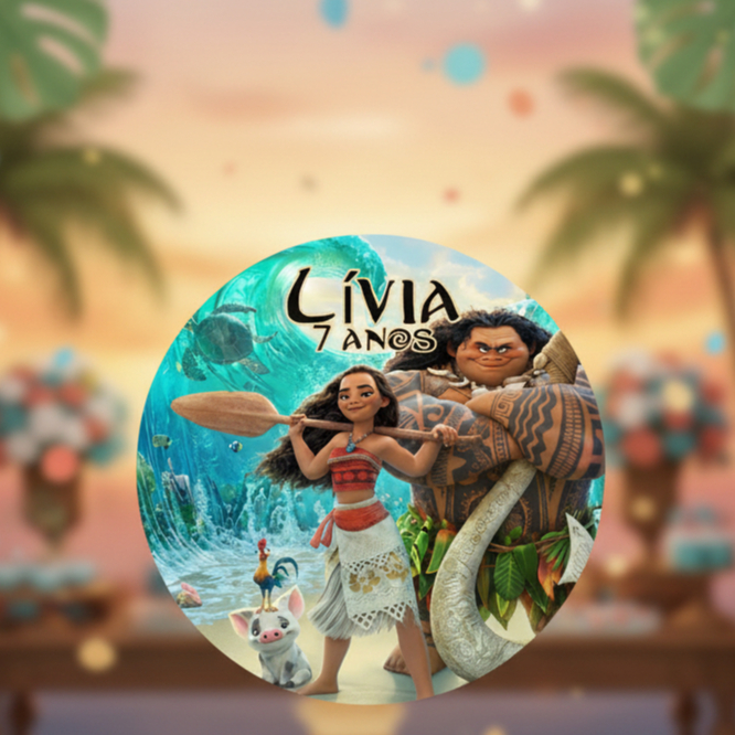 KIT + de 50 Adesivos Personalizados Moana Festa Infantil Nome e Idade Lembrancinha Aniversário