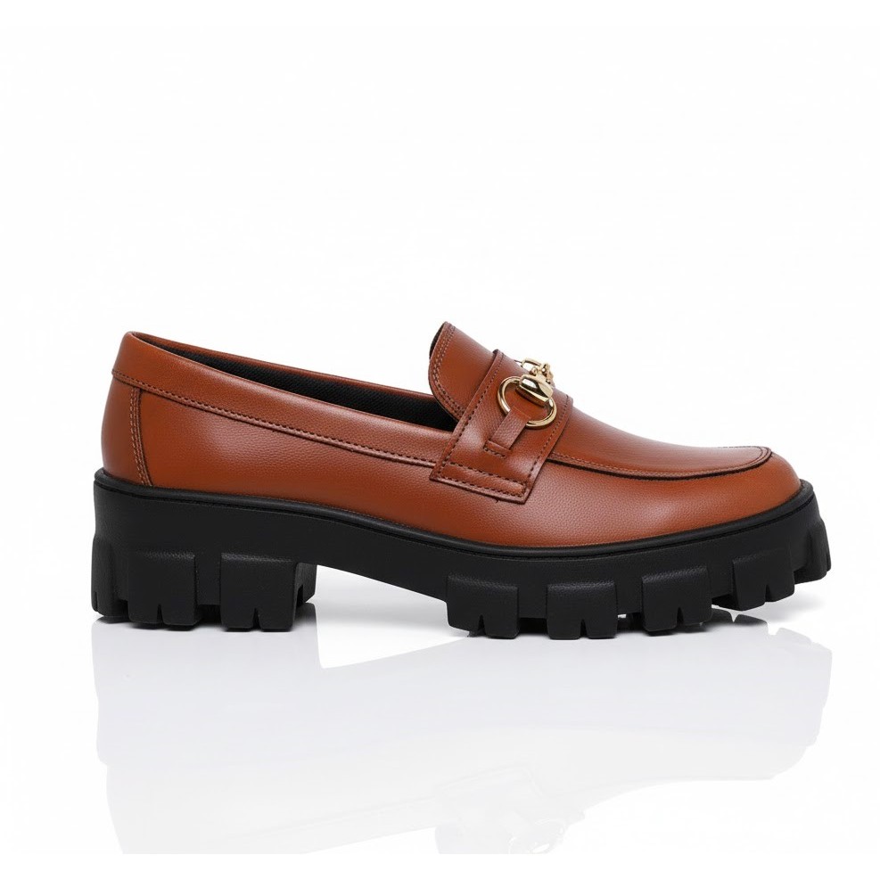 Sapato Feminino Mocassim Tratorado Blogueira cor-Havana Casual Moda Bico Redondo Lançamento KLON