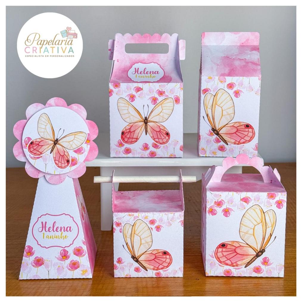 KIT FESTA PERSONALIZADA JARDIM DAS BORBOLETAS - PEGUE E MONTE - Lembrancinha - Caixinha Personalizada