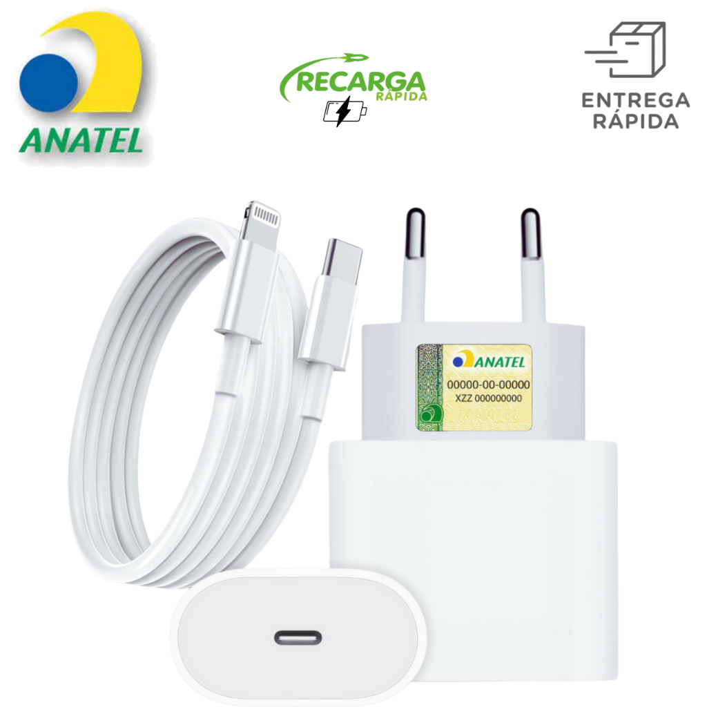 Carregador De iPhone Fonte com Cabo Carregamento Rápido 1m PD 20w Lightning