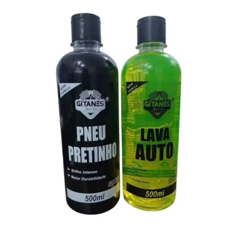 Kit Limpeza Automotiva Gitanes 500ml - Shampoo Automotivo Lava Auto e Pretinho Para Pneu