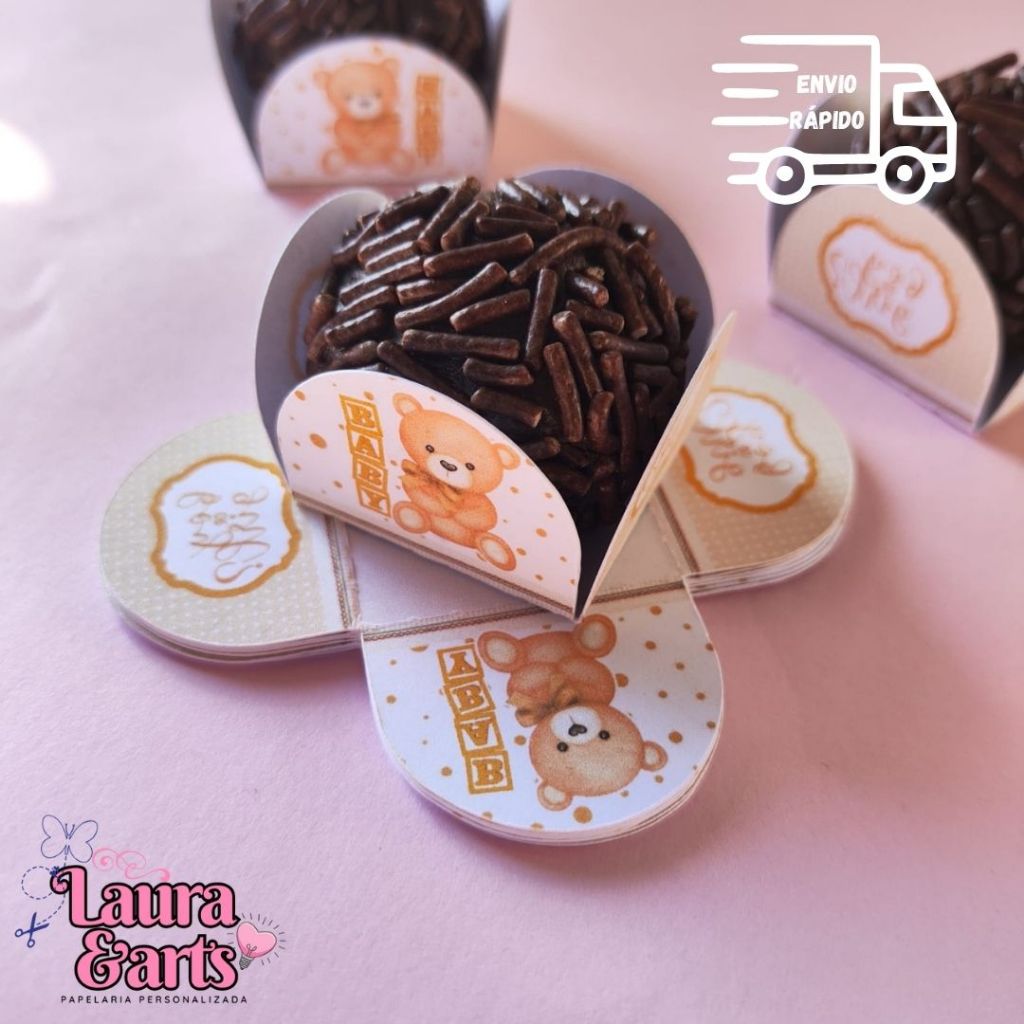 CHÁ REVELAÇÃO BEGE Forminhas Personalizadas │ 4 Pétalas festa Nº 6 │ -Enviamos em Qualquer Tema-│