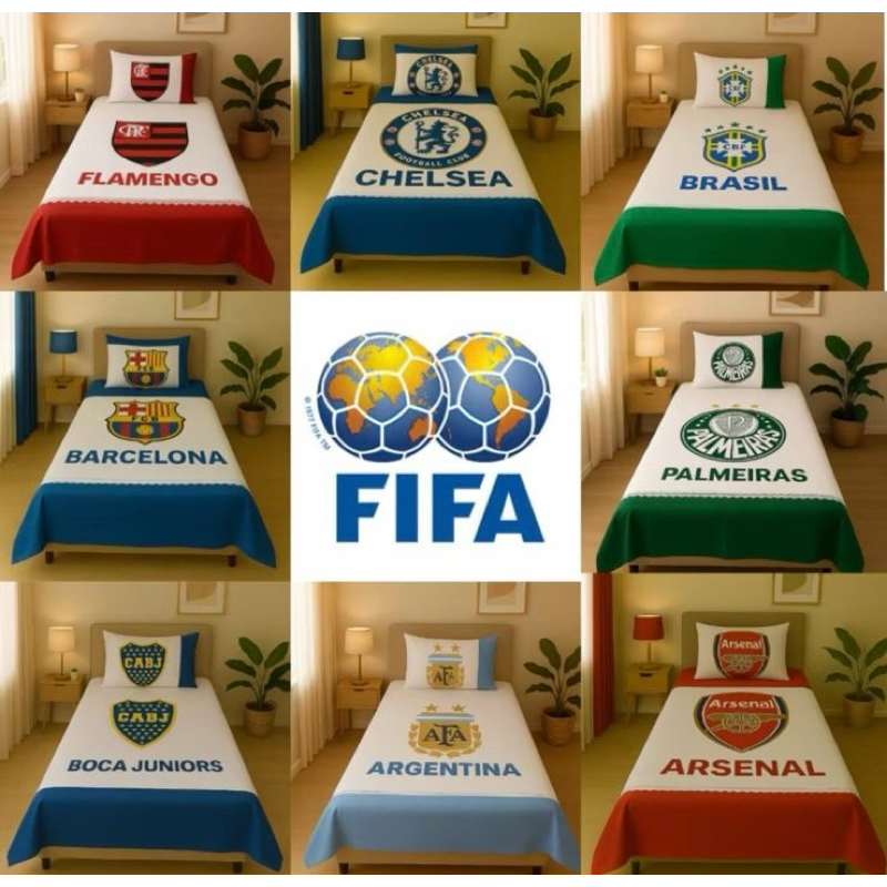 Lençol Solteiro Time de Futebol + Fronha | Tecido Macio | Estampa Exclusiva Premium | Alta Durabilidade