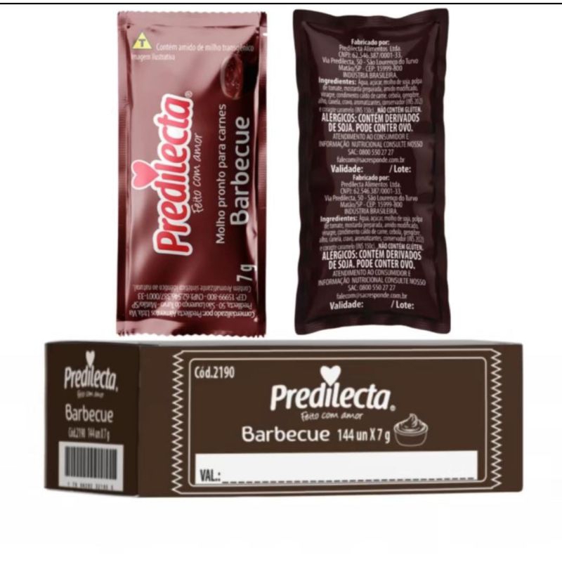 Molho Barbecue Sachet Predilecta 1cx 144uni (1 caixa com 144 unidades) em Oferta na Shopee