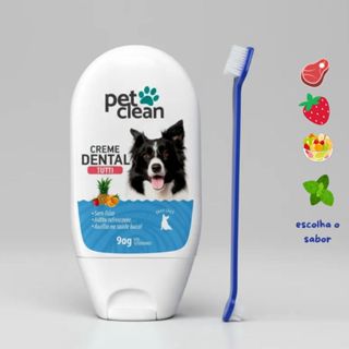 Kit Escova de Dentes Dupla e Creme Dental Pet Clean para Cães Gatos Cachorro Previne Mau Hálito em Oferta na Shopee