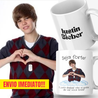 Caneca Xicara Porcelana 325ml Seja Forte Justin Bieber Personalizada Presente Natal Decoração Casa em Oferta na Shopee