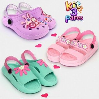 Kit 3 Pares Sandália Babuche Infantil Menina Confortável Anatômica em Oferta na Shopee