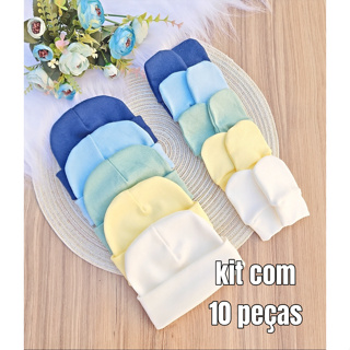 Kit 5 Touca e 5 Luva Para Bebê Recém Nascido 100% Algodão Antialérgico Maternidade Enxoval Gestante em Oferta na Shopee