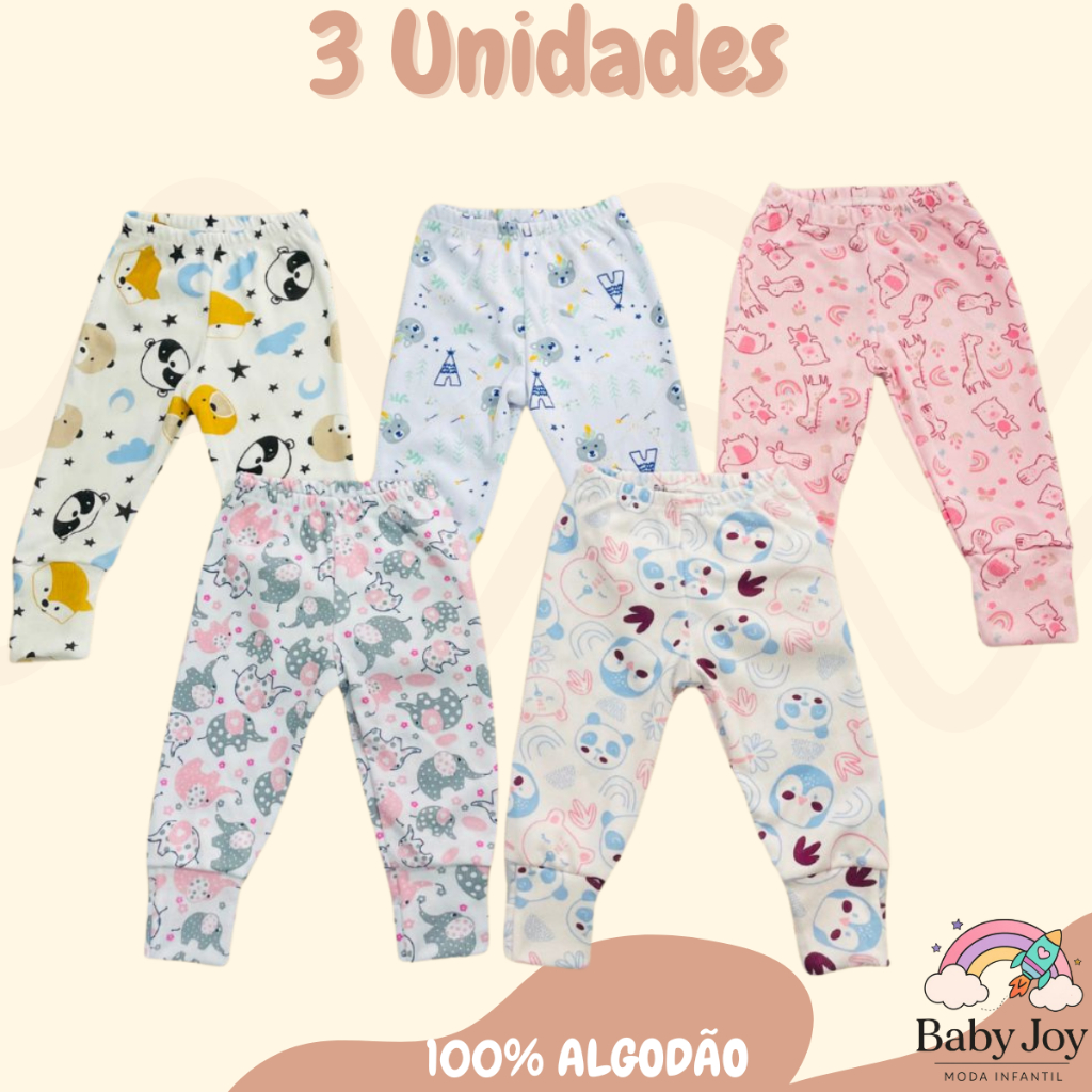 Kit 3 Mijao Ribana Estampado De Bebê Menina Menino Calça Infantil Cores Lisas Top Envio Imediaro